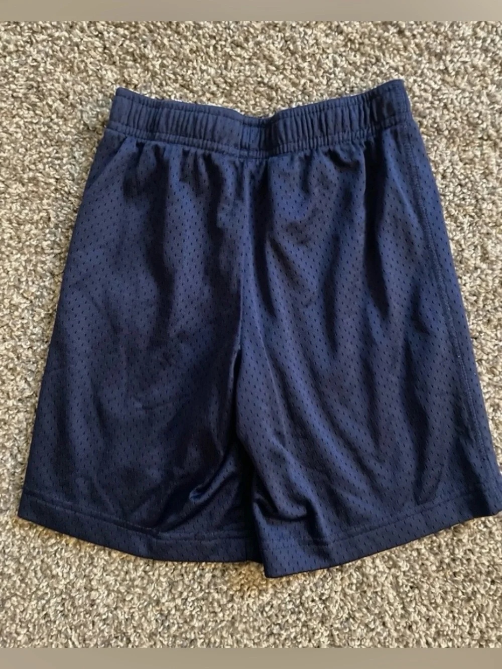 Nike Dark Blue Mesh Athletic Shorts with White Swoosh